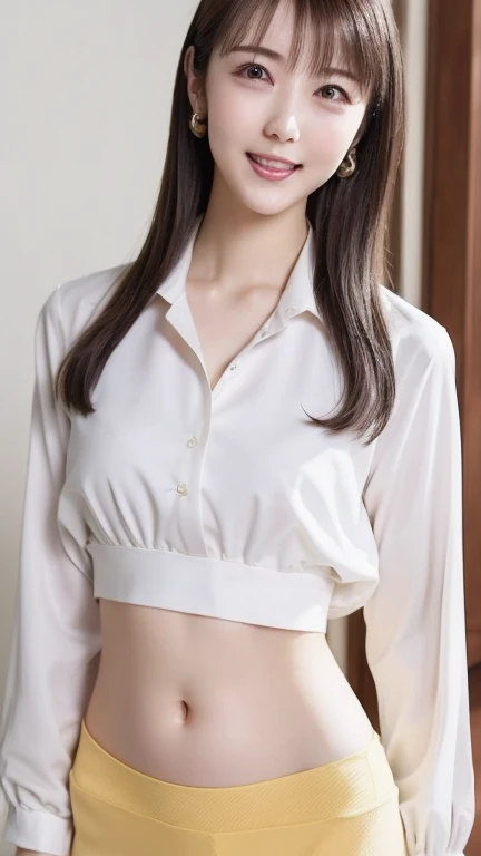 ((Highest quality)), ((masterpiece)), (Familiar), Perfect Face、illuminated by soft natural light、Evokes a sense of calm and introspection、Creates a meditative atmosphere、Delicate and detailed face、A shirt that shows your underwear、Full body image、Surreal、非常にdetailed、detailed、Pure erotic face ace、Fluffy brown short hair