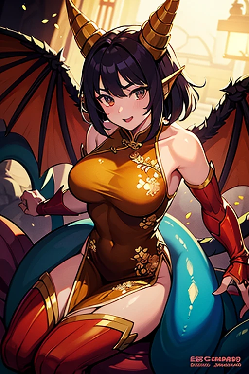 Superheroina, traje ajustado al cuerpo, pose sexy, dragones
