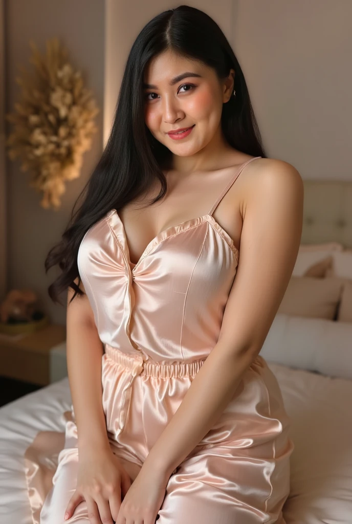 RAW, Best quality, high resolution, (masterpiece: 1.3), half body shot, cute Indonesian woman, Masterpiece, curvy body, high ponytail, cute face, bright skin, fair skin, cute eyes, light make up, standing in living room, feminine gesture, graceful expression, body facing viewer, looking to viewer, floral summer dress, beautiful in cute pastel shades, at noon, living room background, Great lighting, great sunlight, Bright colors, Ultra realistic clean lines, very realistic