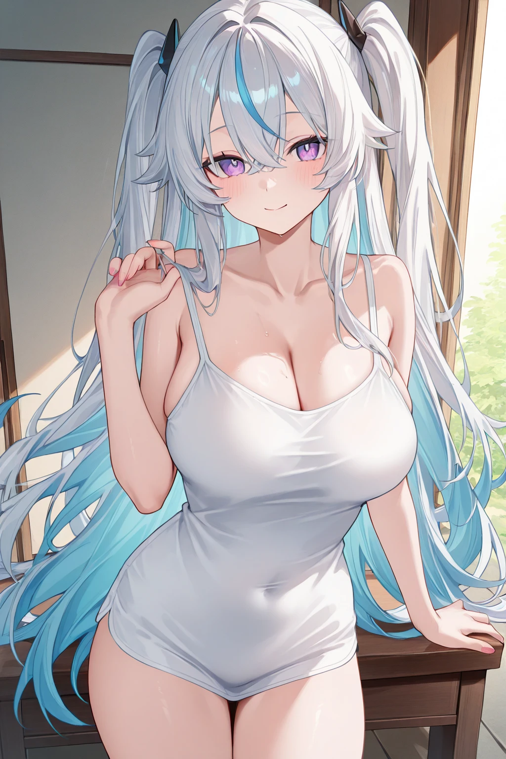 1girl,  head, face, portrait, eyes, long hair,  large breasts, upper body, thighs, solo, waist, outdoors, white silk halter dress,   goddess. princess, tiara, absurdres, masterpiece, best quality, by sy4
