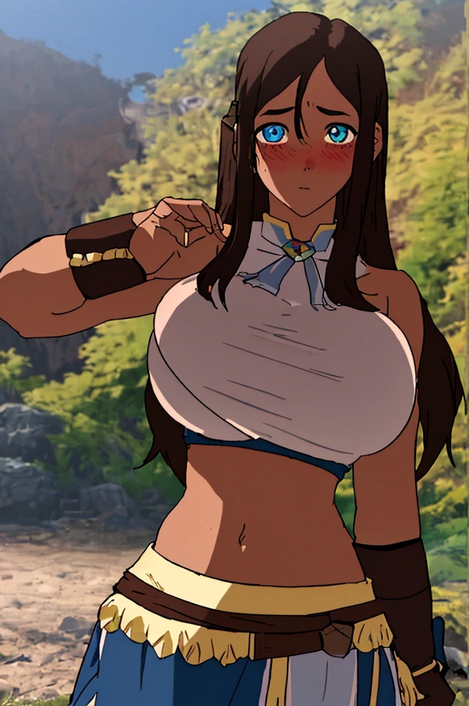 8K high definition, high accuracy, Princess Zelda, beautiful figure, beautiful face, small face, mature build, beautiful, bright, highlights in eyes, small ears, brown hair, very big breasts, beautiful line drawing, nothing on, naked, nude, full tights, shiny skin, described from head to waist, blue eyes, erotic atmosphere, night background, large breasts, very very Huge Breasts, Huge Breasts, Big Tits,