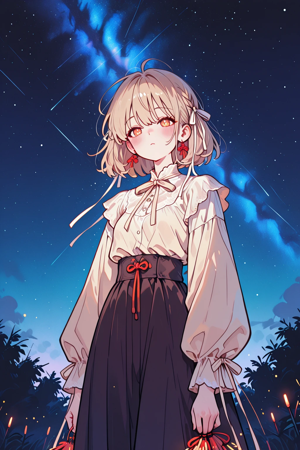Ruins rain background，Bunny Girl，Bunny ears，Furry women，Characteristics of three-year-old girls，Short stature，Summer short sleeves with jacket，Short skirt，Hand on umbrella