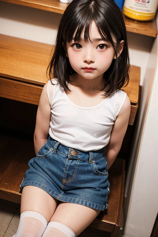 (((Japanese)))(9-year-old girl) ((((9-year-old girlが一人、solo)))) whole body写真 Full Shot Medium Short Hair A low ponytail whole body Thighs Casual wear 濡れてSee-throughる服 Tank top ((濡れてSee-throughる))See-through short skirt cute (smile) Sandy Beach (((See-through))) between legs Spread your legs Spread your legs Raise your arms up