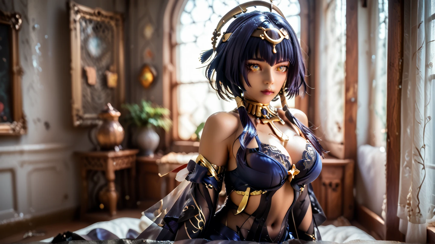 a close up of a woman in a costume sitting on a bed, seductive anime girl, beautiful alluring anime woman, anime goddess, beautiful fantasy anime, 8k high quality detailed art, beautiful anime woman, anime fantasy artwork, beautiful anime girl, beautiful anime artwork, ((a beautiful fantasy empress)), beautiful anime art, gothic maiden anime girl
