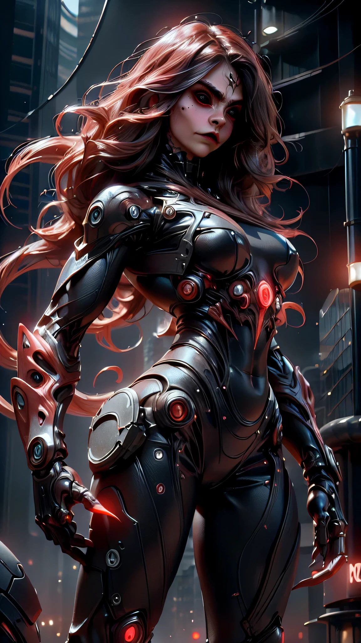 (beautiful girl:1.25), (Megan Fox:1.25), (girl, building muscle, wearing cyber muscle suit:1.25), (Medusa's head has a mustache:1.25), (Tall), physical muscle killing, Seductive Face, wide mouth, brutal killing style, red long hair, perfect shape, muscle, very slender legs , Cissy , Femboy, (physics style, killing)