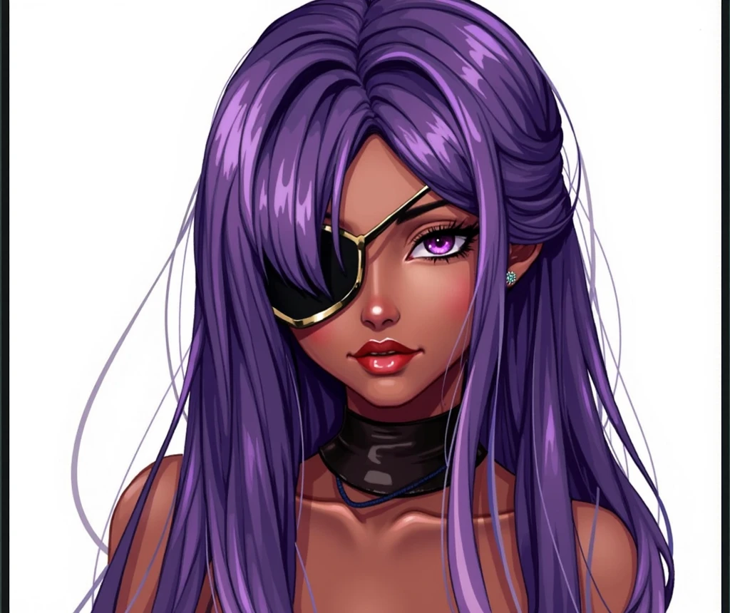 (masterpiece, High resolution, Highest quality:1.3), Professional artwork, 8K, Very detailed, complicated,  Vivid image, Sharp focus, Trending on pixiv
Aishwaryalei, alone, Mature Woman, 40 years old, Mature Woman, Curvy, (Dark Skinned female:1.2), (Dark Skin:1.1), Verbal invitation, View your viewers,
Purple Hair, Long Hair, ponytail, (Hair on one eye:0.8), Circlet, Purple lips, compensate, Green Eyes, Hoop Earrings, Lock, Perfect Eyes, Perfect Face, Ultra detailed hair, Detailed face,