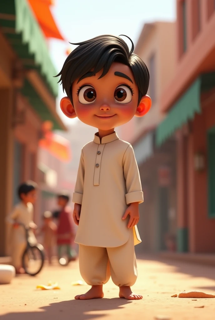 Pixar Style 3D Character 10 year old Pakistani Boy Light Brown Skin 