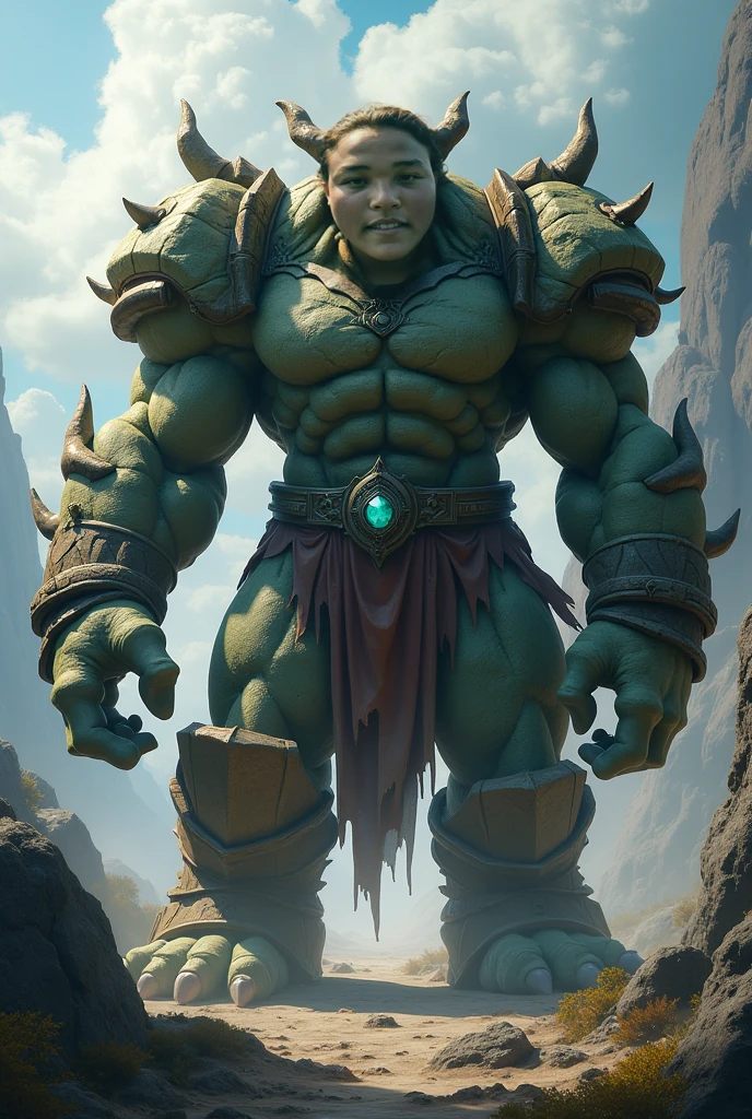 green hyper muscular orc warrior wearing battle armor, bara chest, braided ginger beard, mohawk, aggressively flexing, most muscular pose, detailed skin, skin blemishes, lighting should be warm and inviting, casting a soft glow and highlighting the rich colors of his flesh, background cinematic Hollywood movie style, light depth of field, vignette, highly detailed, high budget