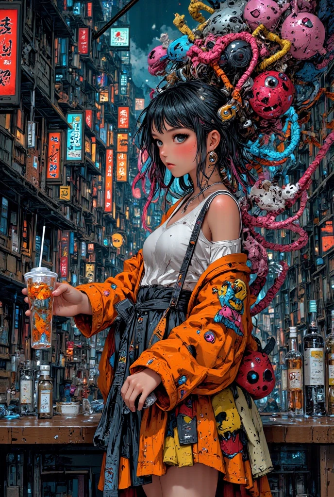 (medium shot) (womans hair is made from thin multicolored neon tendrils:1.7) (long thin multicolored neon string hair is flowing down her body), her hair made of thin multicolored neon tendrils is conforming to and covering her body forming a dress, (neon fibers:1.05), ((cables of neon strings)), scenery is cables and tech, intricate and detailed tech gear chaos, beautiful detailed glow, tentacles of thin multicolored neon strings writhing around, chaos of cables around, neon tendrils flowing, (cables and multicolored neon strings swirling around the character:1.1), (detailed:1.05), (ultra-detailed:1.1), (detailed light:1.05)