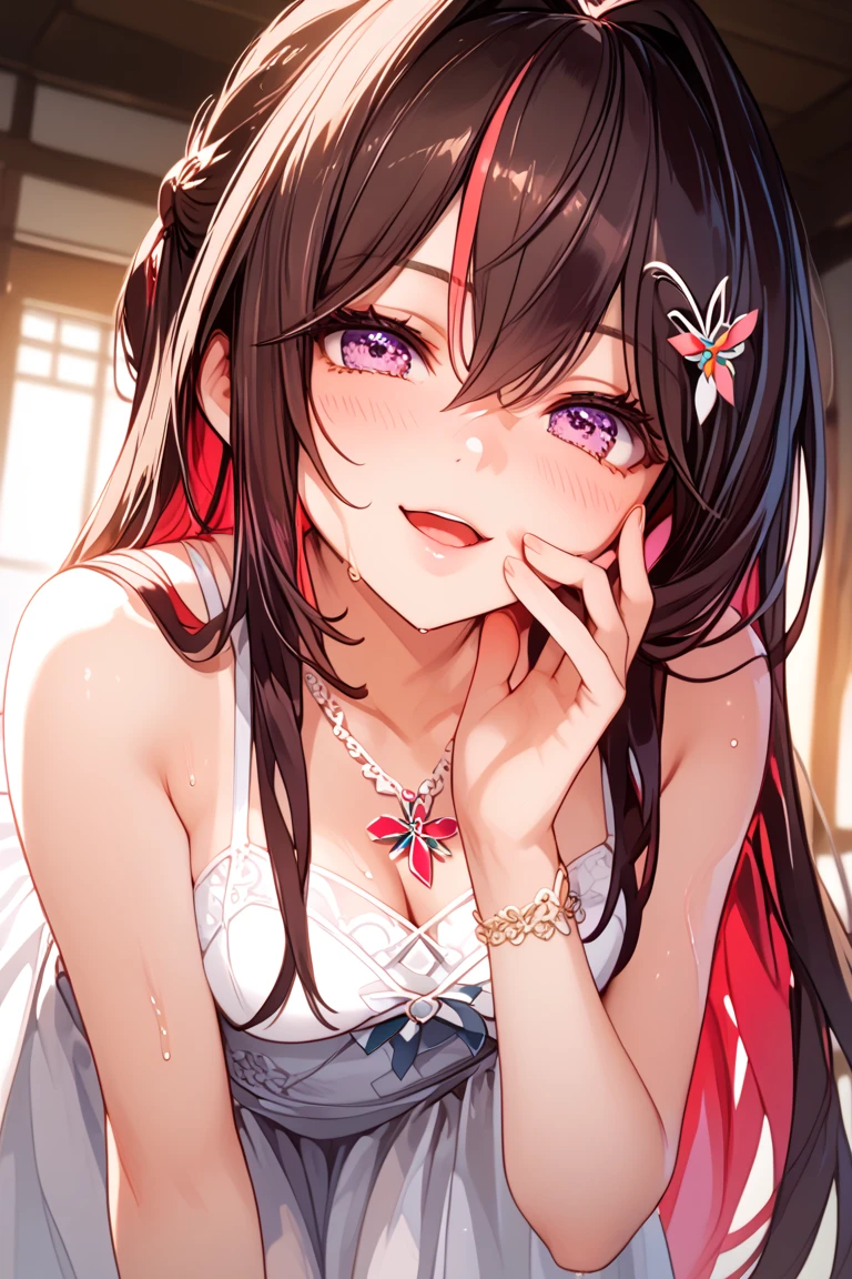 highest quality, masterpiece, Ultra-high resolution, (Realistic: 1.4), kamado nezuko, RAW Photos, 1 girl, 14yo, kimono, Look at me, Small breasts, Close-up of face, The best smile, Heart Shiny Skin, Dramatic lighting, ((((Give a heart gift)))), Lovely, Leaning forward, fine, (The cutest pose), ((Valley)), Highly detailed eye depiction,