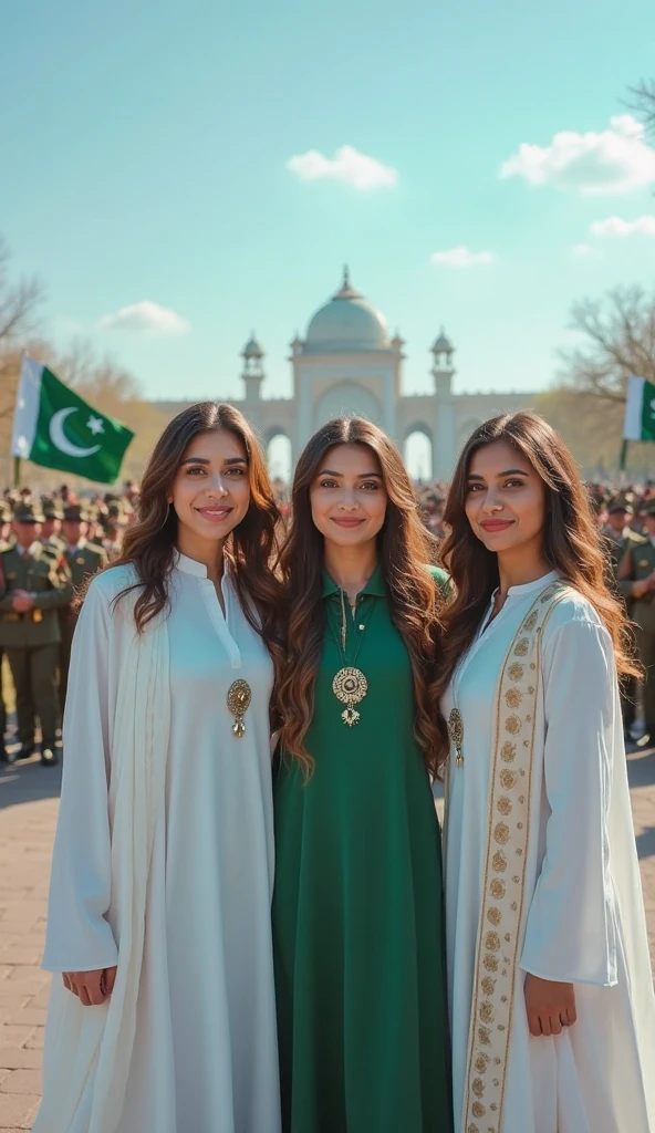 Beautiful Pakistani girls with Pakistani flag