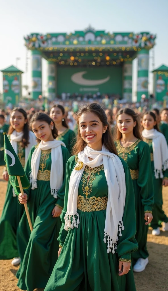 Beautiful Pakistani girls with Pakistani flag