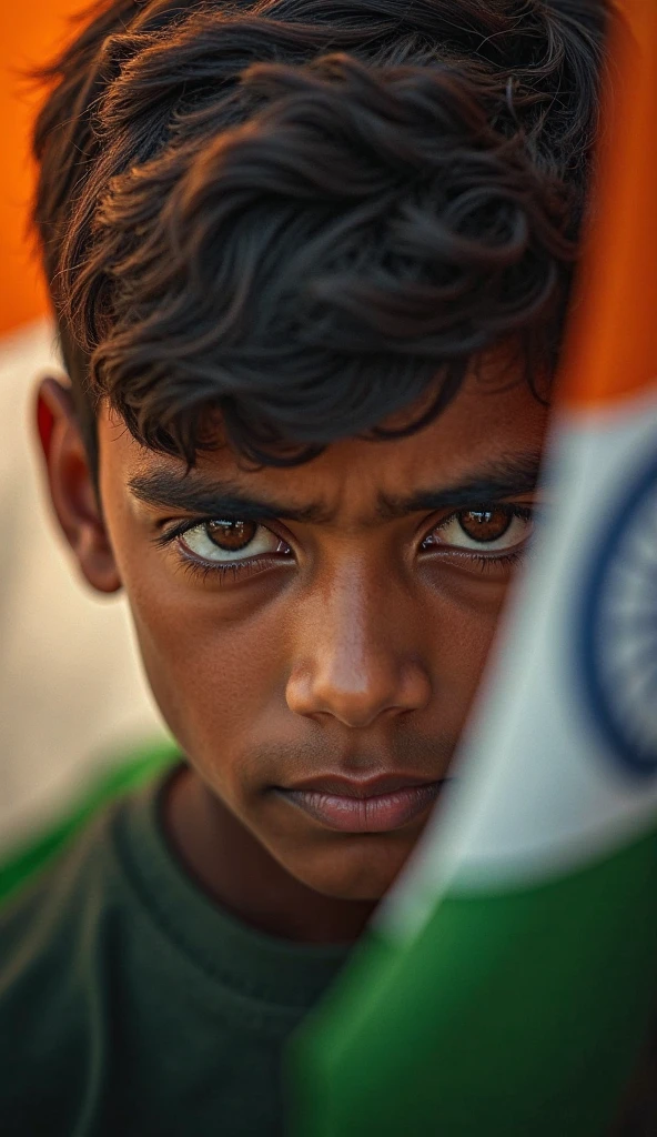 A boy with Indians flag like future 
