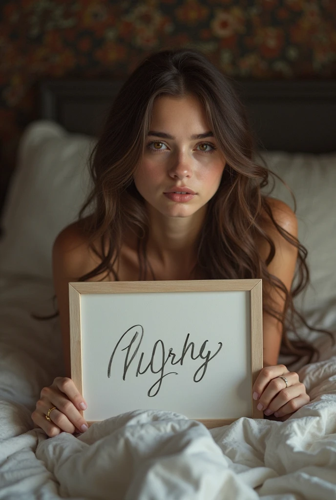 (masterpiece)), ((Highest quality)), ((Genuine)), ((8k)), 1 girl,Wet hair、nsfw,????? russian woman sitting on the bed, Hug a big pillow "Ahu" It is written there, Her huge breasts are hidden by the pillow, Her cleavage was exposed, Looking at the audience, Full Body Shot, Cinema Lighting, Shine, neon,
information,sexly、russian, 24-years-old, so beautiful, cute, model,thin, model, Sony SLR Photograph, bionde, dark brown Long Hair,Center Part,background Genuineistic, photograph,