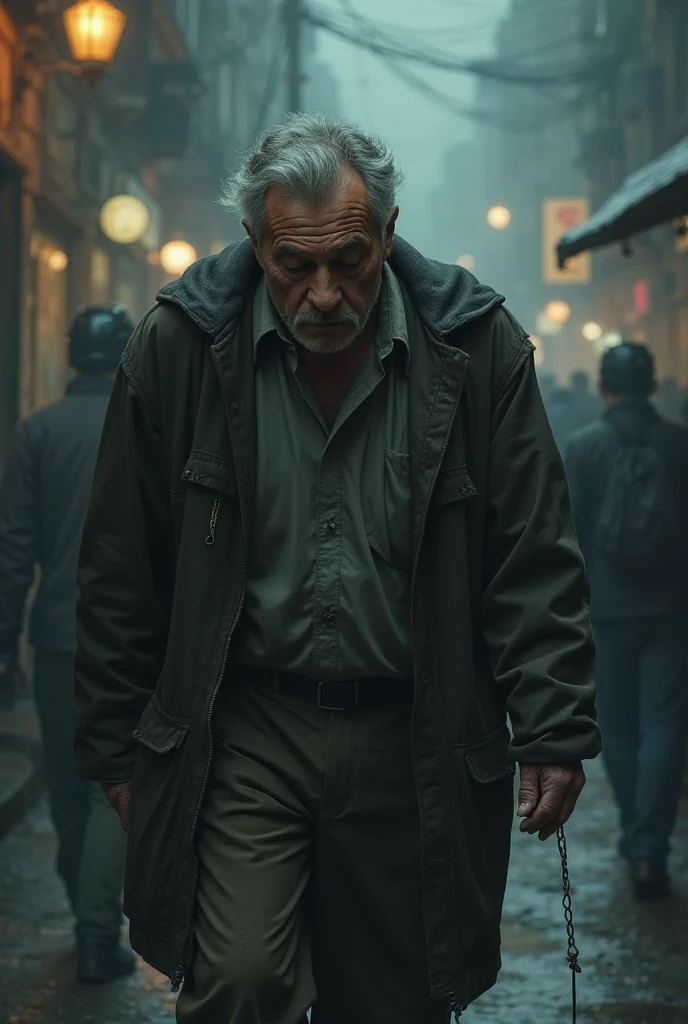 Create not so old man with drug addict appearance walking 