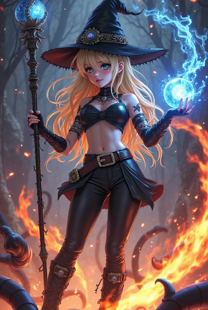 (masterpiece:1.2), (best quality:1.2), (extremely detailed:1.2), (ultra detailed), 1girl, medium breasts,
<lora:fireforce_oze-11:0.85>, maki oze, witch hat, bikini top, detached sleeves, skirt, muscular female,
<lora:on_fire10:0.35>, human on fire, building on fire,
on top of the building,