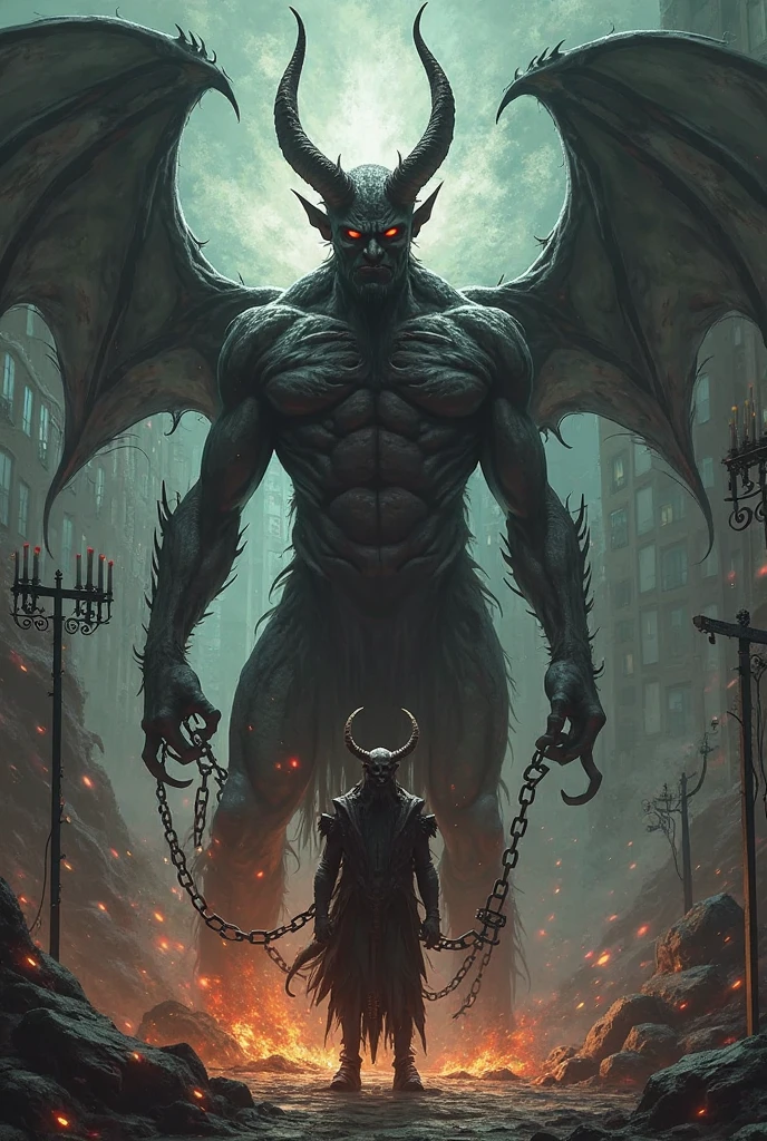 Demon man Holding excited blonde woman on his shoulders