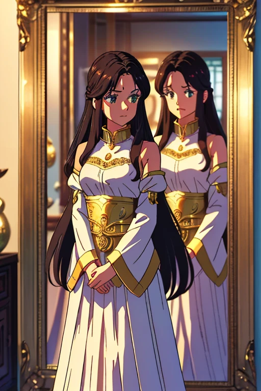 (​masterpiece、top-quality、hight resolution、Unity 8k Wallpaper、extremely details CG:1), In a secretive small room, a commoner  looks bewildered as she is approached by a nobleman. The atmosphere is tense yet private, highlighting the disparity between their social statuses. The , dressed in simple clothing, speaks in a casual, streetwise manner, saying, "Really? You're okay with someone like me?" She appears uncertain and nervous, unfamiliar with the etiquette expected in dealing with a noble. The nobleman, dressed in refined attire, looks at her with a mix of interest and amusement, creating a dynamic of unexpected interaction and mutual curiosity. 