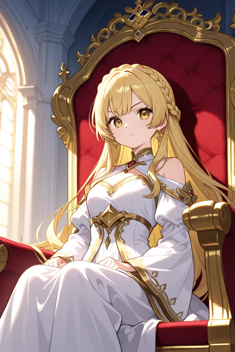 ((Highest quality)), ((masterpiece)), (detailed), （Perfect Face）、The woman is Tearju, with green eyes, medium-length blonde hair, and is wearing a Princess Zelda costume.、The woman is the princess of Hyrule and the wife of King Ganondorf.、The woman is hugging King Ganondorf on the large throne, happily kissing him.