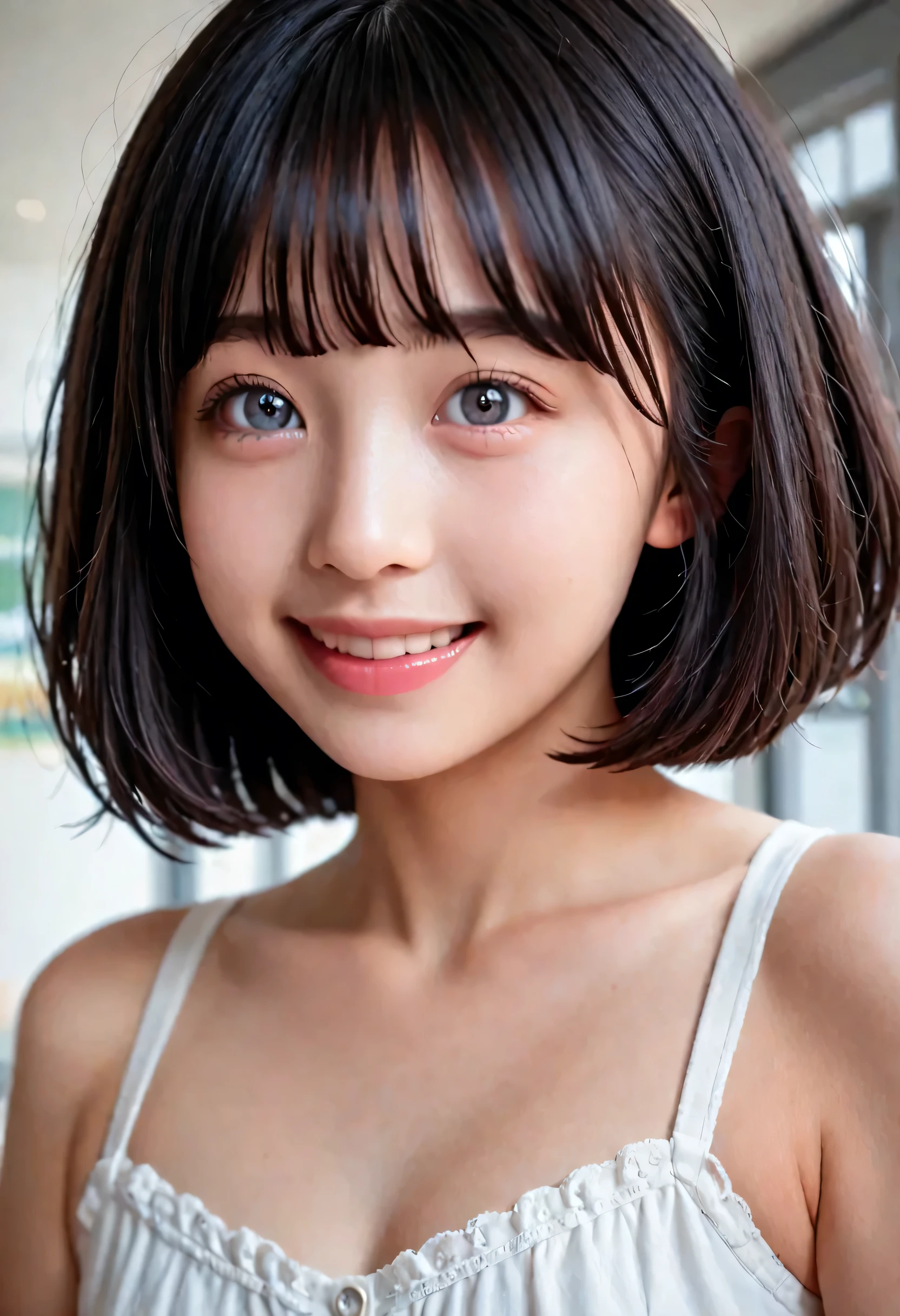 (very detailed}, , {Highest Quality}, {Super High Quality}, {highest resolution}, {{{sharp focus:pupil}}, {{16k}}, {{Realistic and Stunning Portrait of a Japanese High School Student: 2.0}}}, ((bust up:2.0))), {{Happy Smile: 2.0}}, {detailed facial depiction}}, {{detailed eye description, big eyes with double eyelids}}, {Thick Lips:Lipstick}, black hair, 黒いpupil}}}, {Naked High School Girl , Mini Skirt Dress with Lots of Ruffles:18 years old:pale skin:boobs}}, {{ Fairy Inspired Outfit}}, {{Unrealistic fairy-tale space}}, {{))), {very fantastic, depth of field photo}}, {{{Bob hair with trimmed Bang: Home Cut: Bang}}}, {{viewers}},