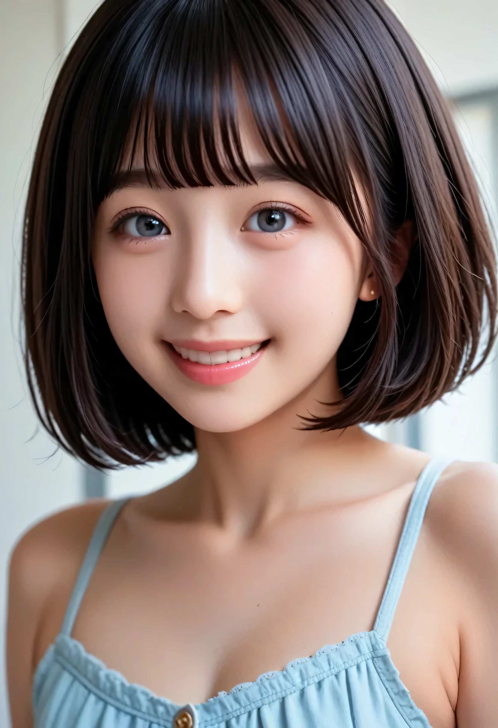 (very detailed}, , {Highest Quality}, {Super High Quality}, {highest resolution}, {{{sharp focus:pupil}}, {{16k}}, {{Realistic and Stunning Portrait of a Japanese High School Student: 2.0}}}, ((bust up:2.0))), {{Happy Smile: 2.0}}, {detailed facial depiction}}, {{detailed eye description, big eyes with double eyelids}}, {Thick Lips:Lipstick}, black hair, 黒いpupil}}}, {Naked High School Girl , Mini Skirt Dress with Lots of Ruffles:(18 years old):pale skin:boobs}}, {{ Fairy Inspired Outfit}}, {{Unrealistic fairy-tale space}}, {{))), {very fantastic, depth of field photo}}, {{{Bob hair with trimmed Bang: Home Cut: Bang}}}, {{viewers}},