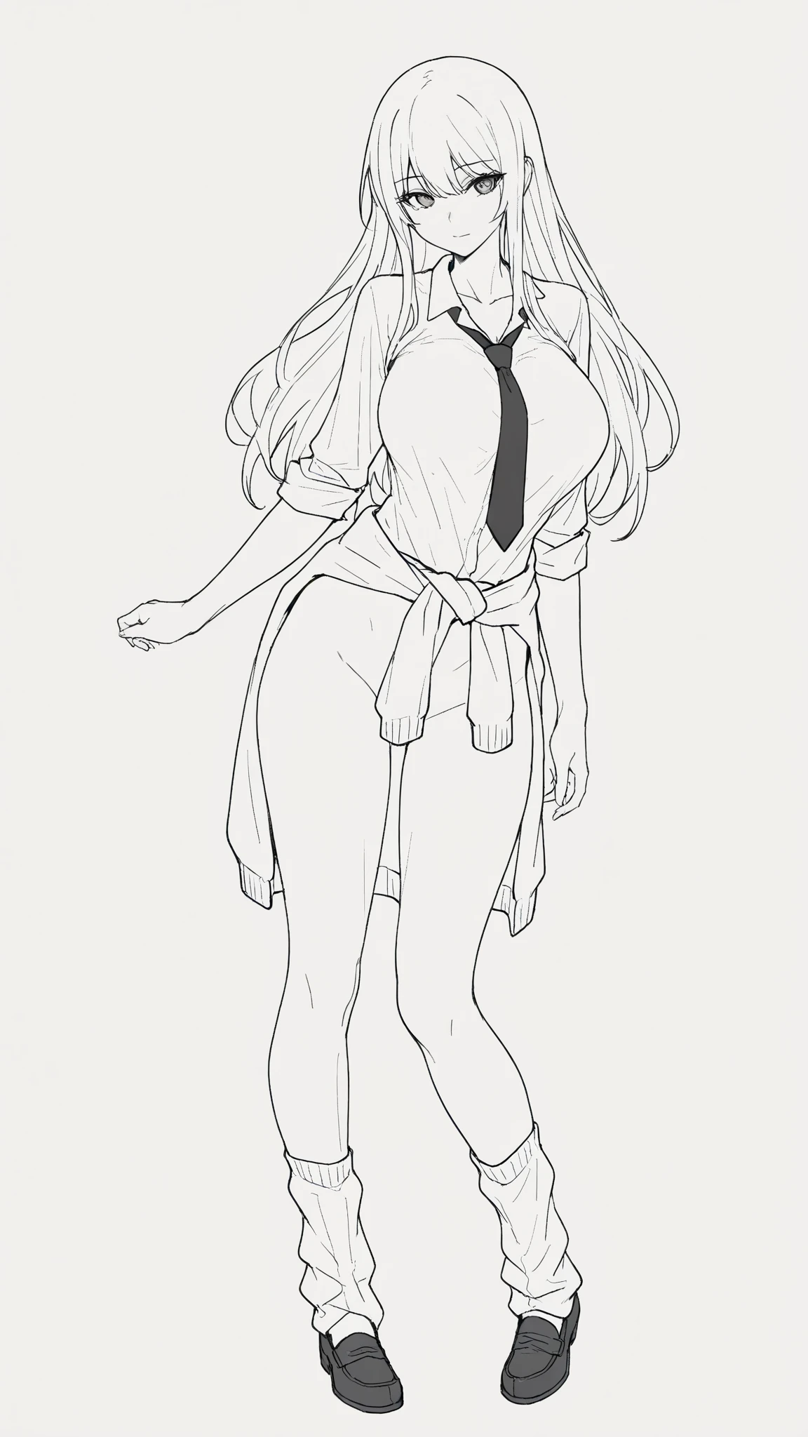 1girl, posing, sexy, bikini, micro bikini, full body, lineart, monochrome, scar, school stockings, white background, bottomless, best quality, good anatomy, perspective from above.