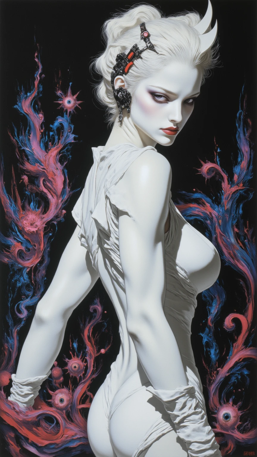 (comic style), (colored line art:1.5), (1girl:1.3), ((black and white)), hanfu, geisha, ((zen)), (masterpiece, top quality, best quality), extreme detailed background, good composition, good anatomy, perfect lighting, good shading, zen calligraphy, (realistic:1.3), naked, nude