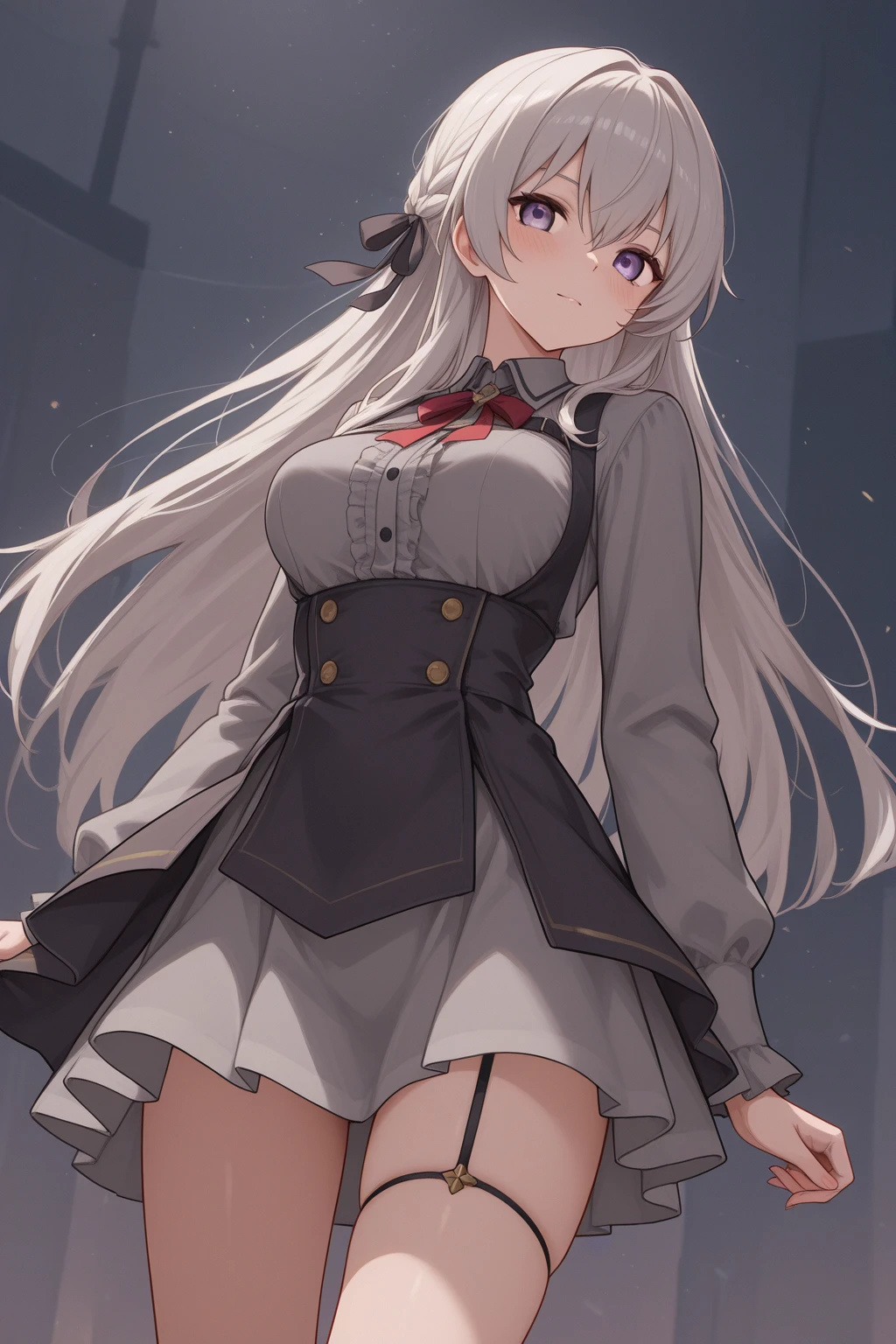 masterpiece,1girl,solo,scyllaschool,skirt, lifted by self,large breasts, light smile,