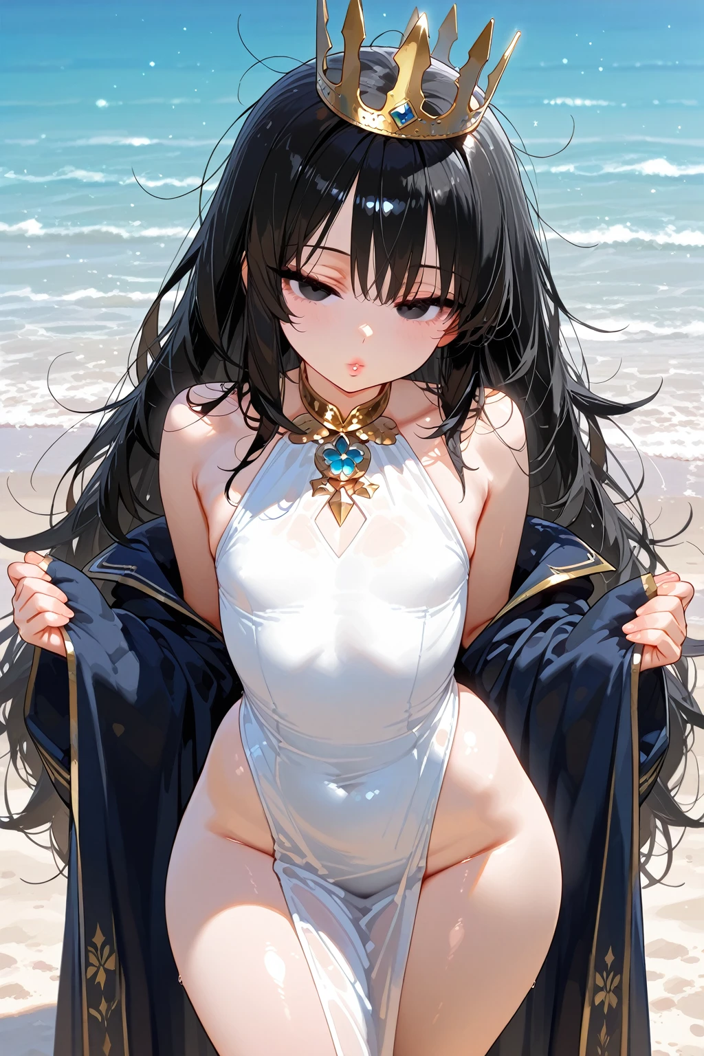 (((High resolution:1.5))), (((Very detailedな:1.5))), (((Three Girls:1.3))),((７Head to Body:1.3))、 (((beach,Outdoor、Midday light background)))、(((Happy expression))), (((smile:1.5)))、(((Beautiful and detailed eyes:1.3))), (((Very detailed))), (((Details face:1.5))), break ,sunny、(((Nude:1.5))),((Very delicate body))、((Very flat chest))、((Small waist))、((thigh gap:1.2))、Friendly atmosphere、(((spread legs:1.5))),(from side:1.1),(((tanlines:1.3)))、(((tan skin:1.3))),