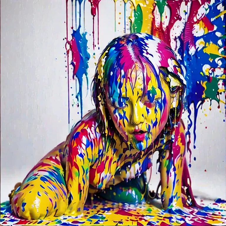 [Base:Realistic_JapaneseMix-v2.0] Posing covered in paint 2 L2