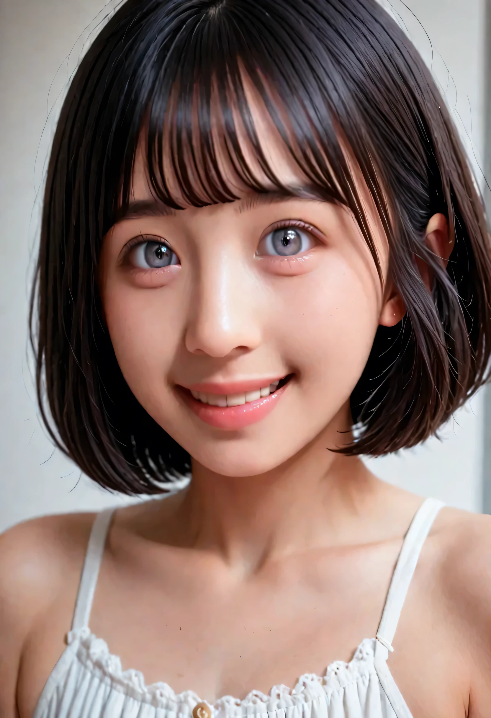 (very detailed}, , {Highest Quality}, {Super High Quality}, {highest resolution}, {{{sharp focus:pupil}}, {{16k}}, {{Realistic and Stunning Portrait of a Japanese High School Student: 2.0}}}, ((bust up:2.0))), {{Happy Smile: 2.0}}, {detailed facial depiction}}, {{detailed eye description, big eyes with double eyelids}}, {Thick Lips:Lipstick}, black hair}}, {{black pupil:0.8}}}, {Naked High School Girl , Mini Skirt Dress with Lots of Ruffles:18 years old:pale skin:boobs}}, {{ Fairy Inspired Outfit}}, {{Unrealistic fairy-tale space}}, {{))), {very fantastic, depth of field photo}}, {{{Bob hair with trimmed Bang: Home Cut: Bang}}}, {{viewers}},