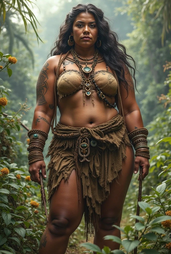 pregnant chubby barbarian woman victory pose underwear ass