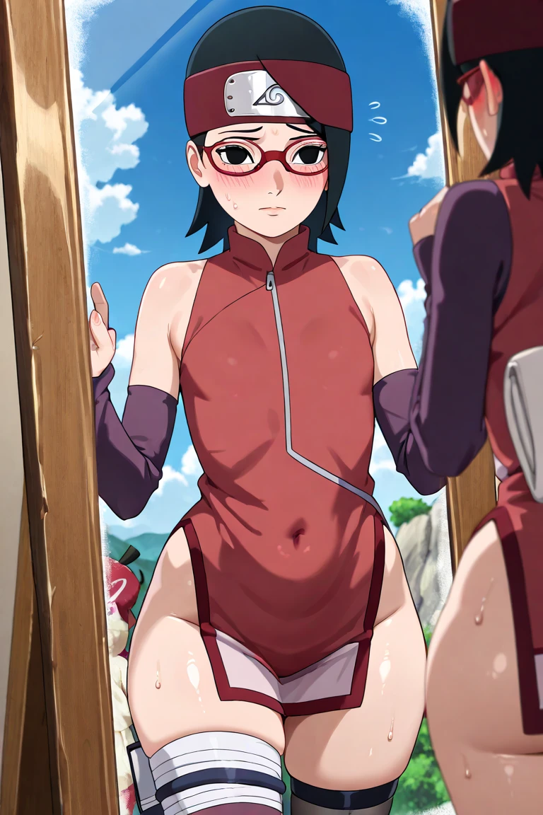 anime, sarada uchiha, sarada, 1girl, 5boys, wavy black hair, wavy short hair, wavy hair, wavy hairstyle, black eyes, small breasts, armpits, wet pussy, showing wet pussy, master waiting, wet armpits, showing wet armpits, armpit, armpits, sweat, sweaty, sweaty armpits, awesome armpits, tired, exhausted, arms up, red rimmed glasses, blackish arm warmers, massive ass, sitting down, camera angle down, looking at viewer, cumming, ahegao, crossed eyes, raped, hanged up, ropes on her arms, massive ass, smirking, middle finger, cumming alot, mouth filled with cum, body covered with cum, dark basement, depressed, emotionless fucking, tears, goth clothes, bursting cum out of pussy, breast milk, bursting breast milk, massive ass, massive thighs, ropes on her neck, suicidal, emotionless, mouth opened, sucking tentacles, tentacles sex, sitting on a stone.