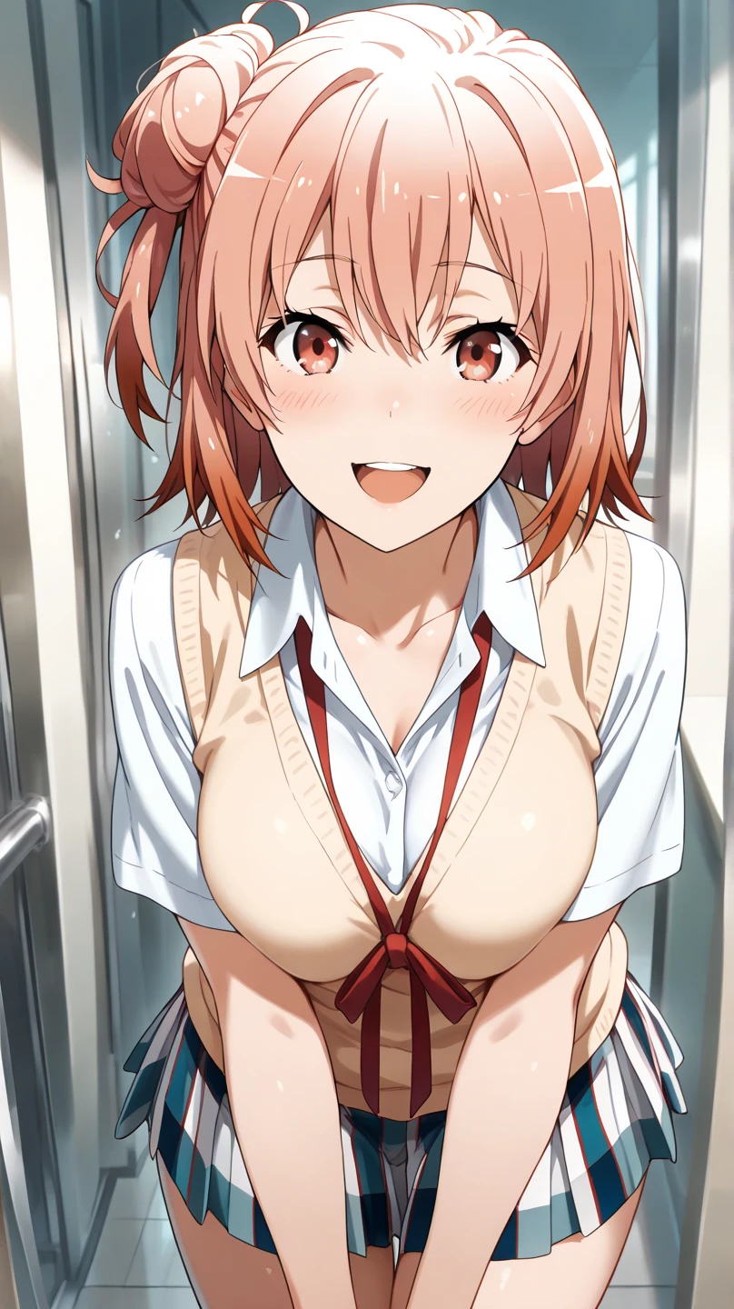(((pixel perfect, detail perfect))), alone, 1 girl, Misaka Mikoto, tokiwadai , bow, looking at the viewer,, whole body、(Breast Exposure、Nipple exposure、medium breasts))、smile、Tokiwadai Junior High School Uniforms、白いパンティー,