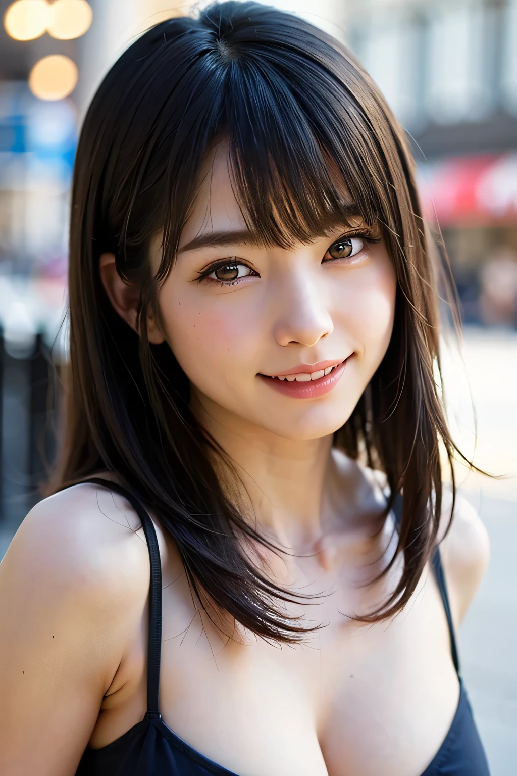 best quality, masterpiece, ultra high res, (photorealistic:1.4), RAW photo, RAW photo、(masterpiece, best quality), 15, Teen, raw photos, very high resolution,Draw everything in high resolution and high definition、Award-winning portraits, solo, night, neon, gloss、kpop idol, Idolface, シンメトリーの美しくcute smile、cute smile、violaceaess, gardeniass, delicate girl, upper body, DSLR, viewers, Candide, Sleek Design, like々Seems, Thin Arms, professional lighting, FILM GRAIN,  Color Difference, (Detailed eyes, mouth, nose, and face:1.0), (Bokeh:1.1)、({gigantic|big|huge|mega} breasts, cleavage)、Gross、Transparency、it was dignified、美Seemsアクアマリンデザインのセクシービキニ, 美しくcute smile、美Seems首筋、背が高く美Seems、全てが可愛くて美Seems、dynamic angle、bangs, 誰も居ない色彩のみの美Seems背景、(A charming face that makes you fall in love, bangs)