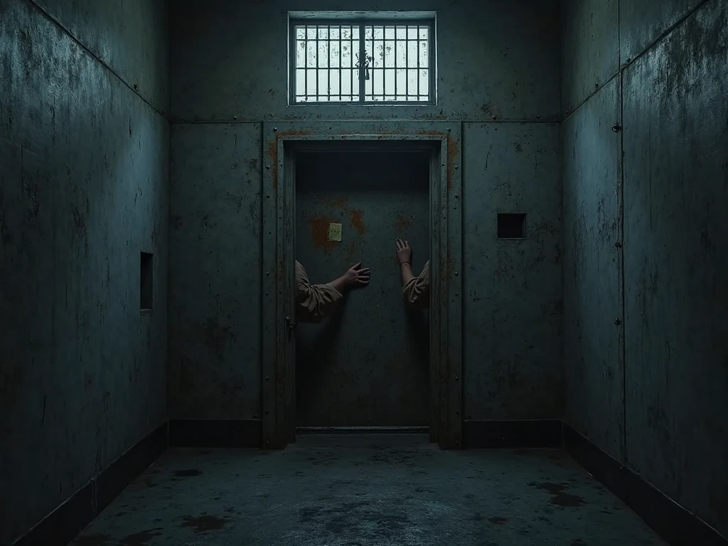 canibal market, cutted human feet and hands, mutilated hands and feet on the wooden table, blood, human flesh, early morning time