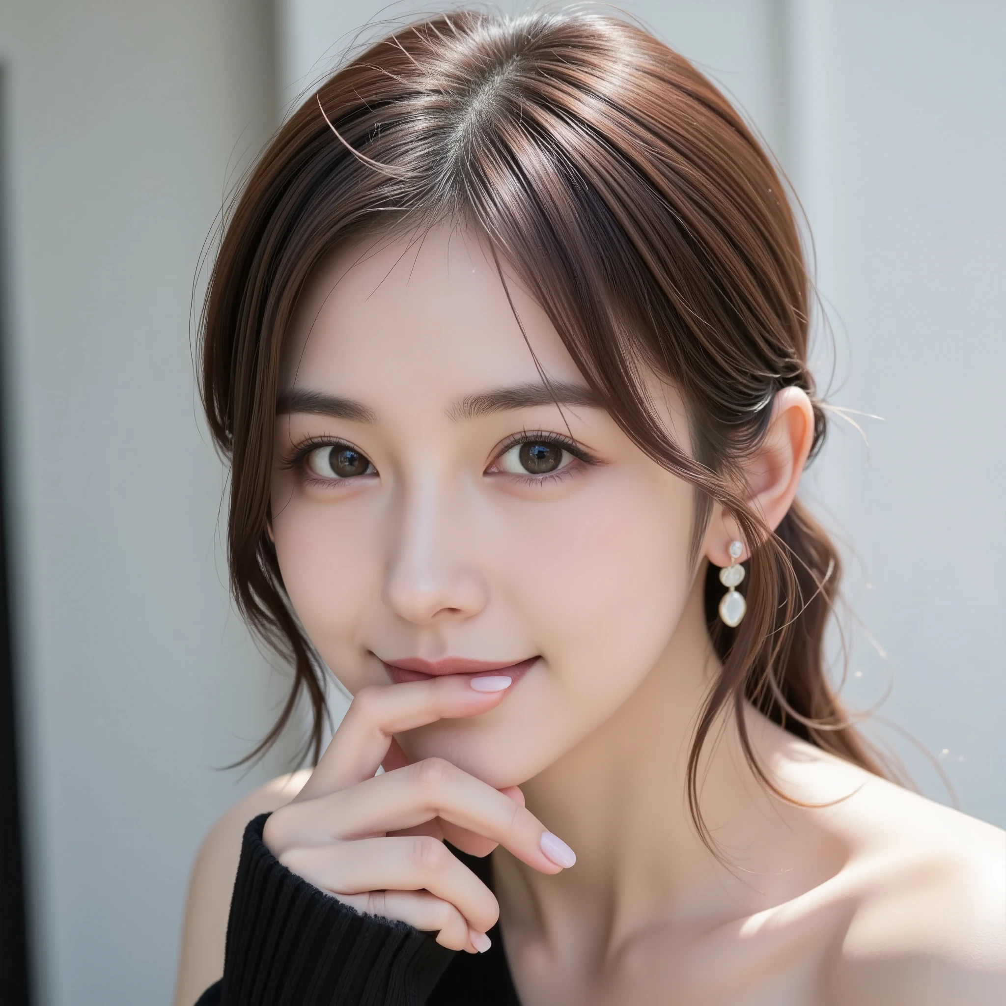 (RAW Photos, Highest quality), (Realistic, photo-Realistic:1.3), masterpiece, Very delicate and beautiful, Very detailed, CG, Unity , 2k wallpaper, wonderful, In detail, A light smile, Very detailed CG Unity 8k wallpaper, Large file size, Very detailedな, High resolution, Absurd, Soft Light, (((Medium Hair:1.3), Short bangs, Nova Frog Style)), Beautiful detailed girl, Detailed fingers, Very detailed eyes and face, Beautiful and sophisticated nose, Beautiful details, Long eyelashes, Light on the face, View Audience,((Office Suits:1.5)), One Girl, cute, young, Adult face, (whole body:1.3),  Realistic face, Realistic body, Beautiful thigh detail, 