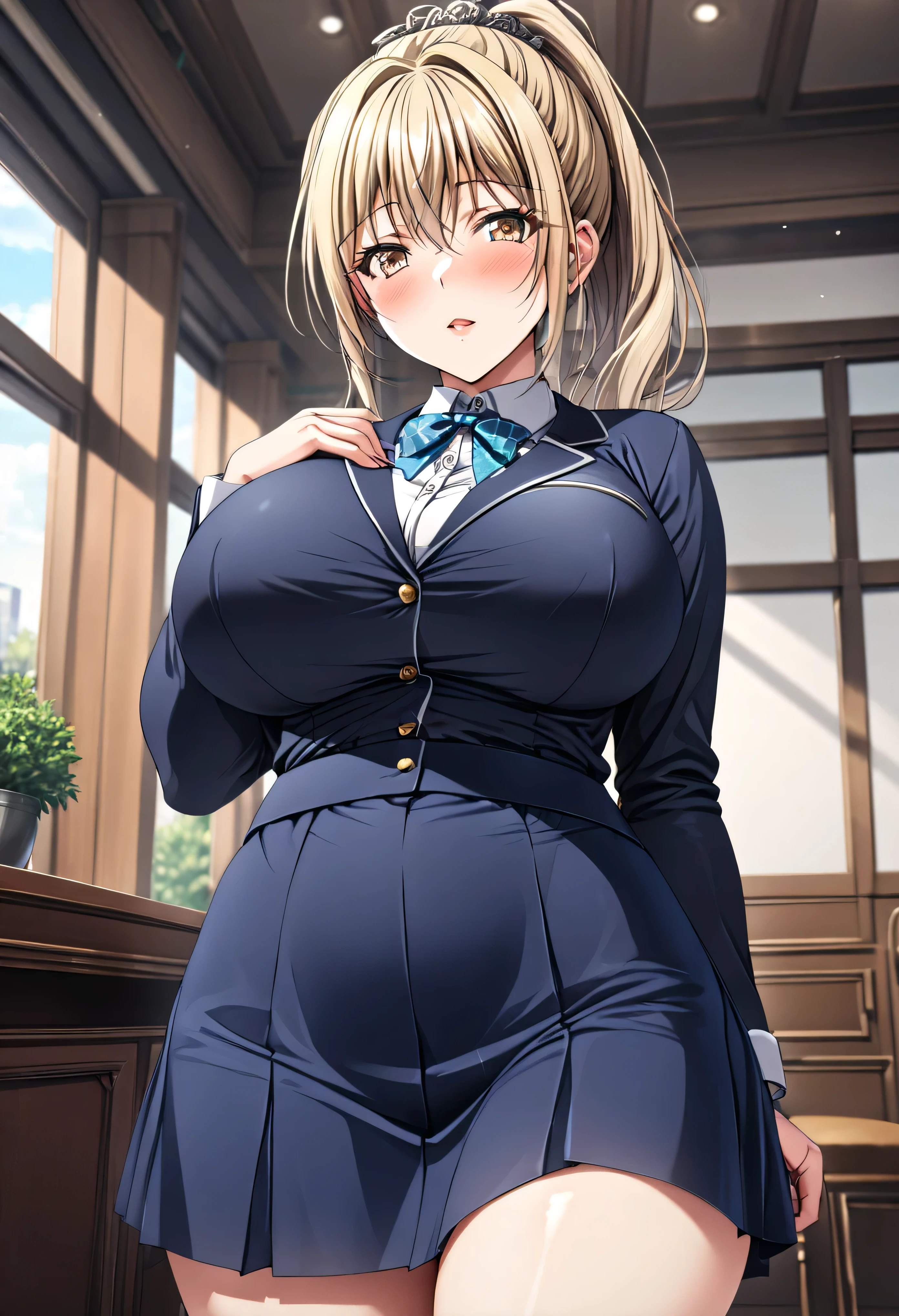 (Yurika Ichijou\Daraku Reijou\),blond hair,pony tail hair,junior high school student,8k,beautiful,best quality,detailed,exquisite,extremely detailedfinely detailed,high quality,insanely detailed,masterpiece,ultra detailed,ultra highres,ultra quality,(Huge ),