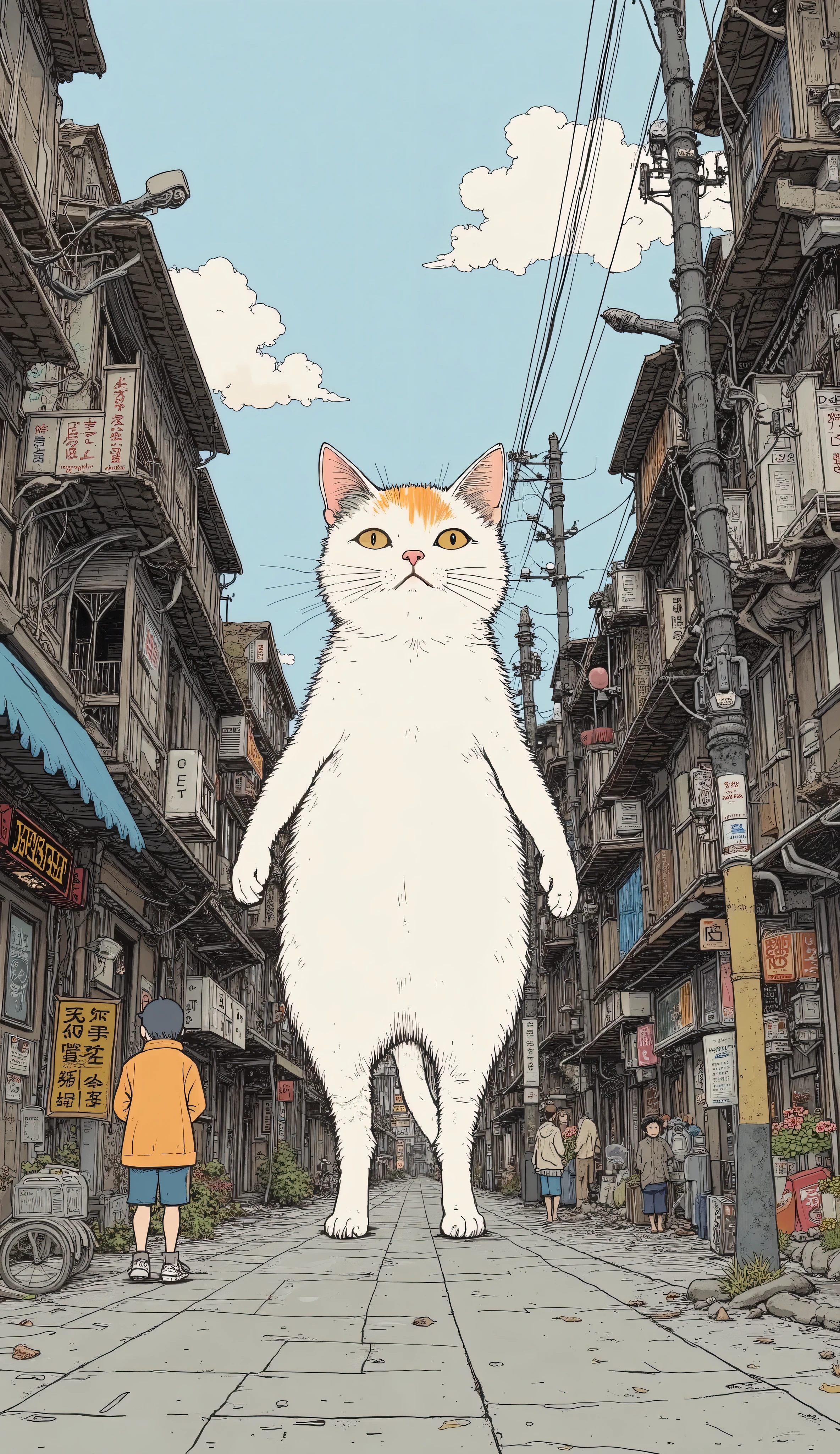 cat, orange, cute, big eyes, masterpiece, full moon, alley