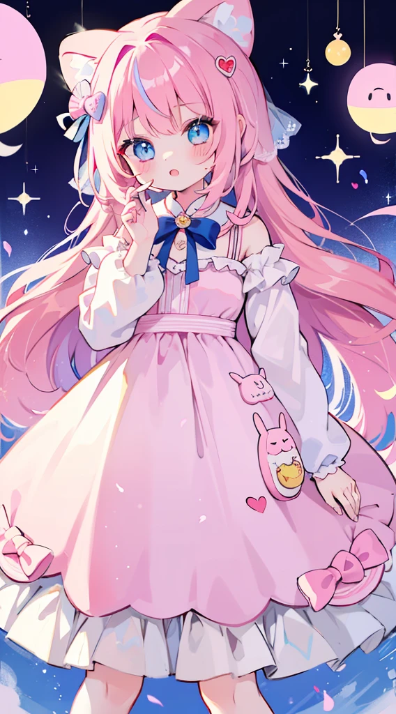 ((masterpiece))((Highest quality))girl、A big smile、blush、Flat 、Are thin、Blonde Hair、blush、Are standing、Whole body image、Eye level to the feet、front、No background、真frontのアングル、Pink clothes、Two-tone red and blue hair、Twin tails、Red Alice outfit、Reflected up to your feet