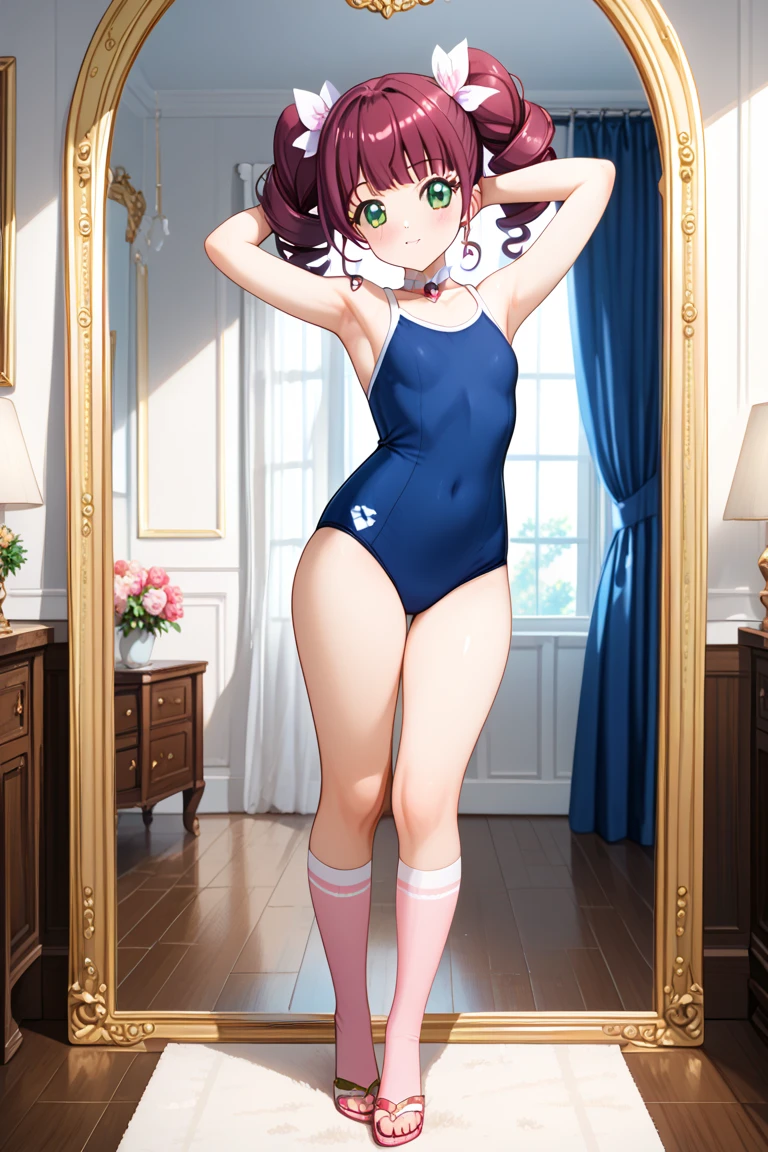 top-quality、extremely delicate and beautiful、Soio、8-year-old little girl、Chiquita、japanes、elementary student、A dark-haired、(Pink leotard)、dress room、Tiara on the head、A smile、is standing