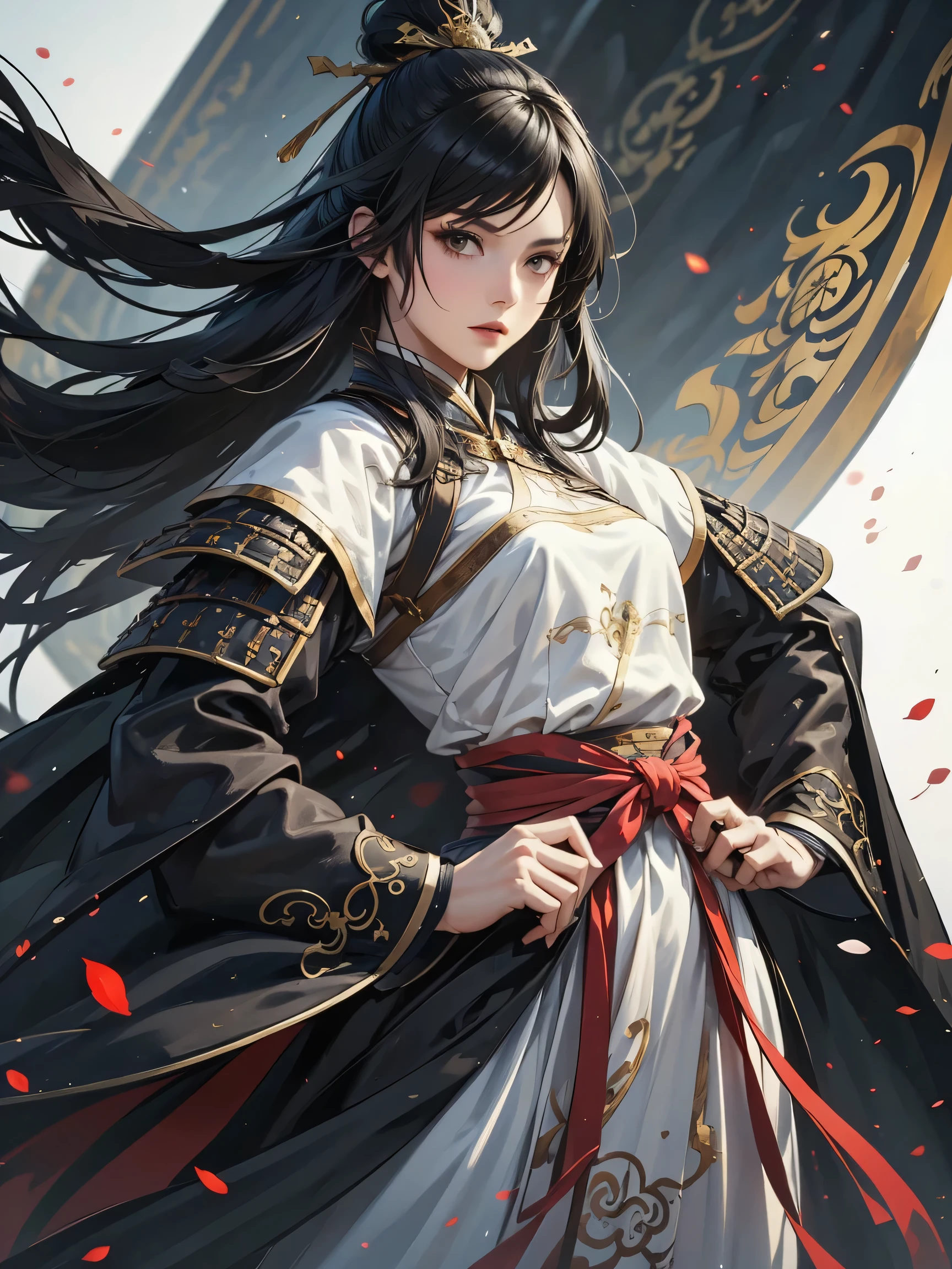 A painting of a woman wearing a veil and a sword, Beautiful character painting, Guviz, Guviz-style artwork, Guweiz in Pixiv ArtStation, Guweiz on ArtStation Pixiv, a beautiful anime portrait, Beautiful anime woman, guweiz masterpiece, style of anime4 K, Palace ， A girl in Hanfu，Sword in hand