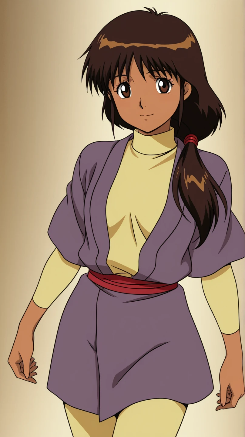 masterpiece, best quality, 8K, ultra-detailed, official art,
anime style, anime coloring, cel shading, hand-drawn look, digital painting, soft shading, detailed lighting, vibrant colors, flat color textures,
dutch angle, cowboy shot, dynamic pose, cinematic composition,
1girl, solo,
Shakti Kareen,brown_eyes,brown_hair,bangs,long_hair,dark_skin,dark-skinned_female,