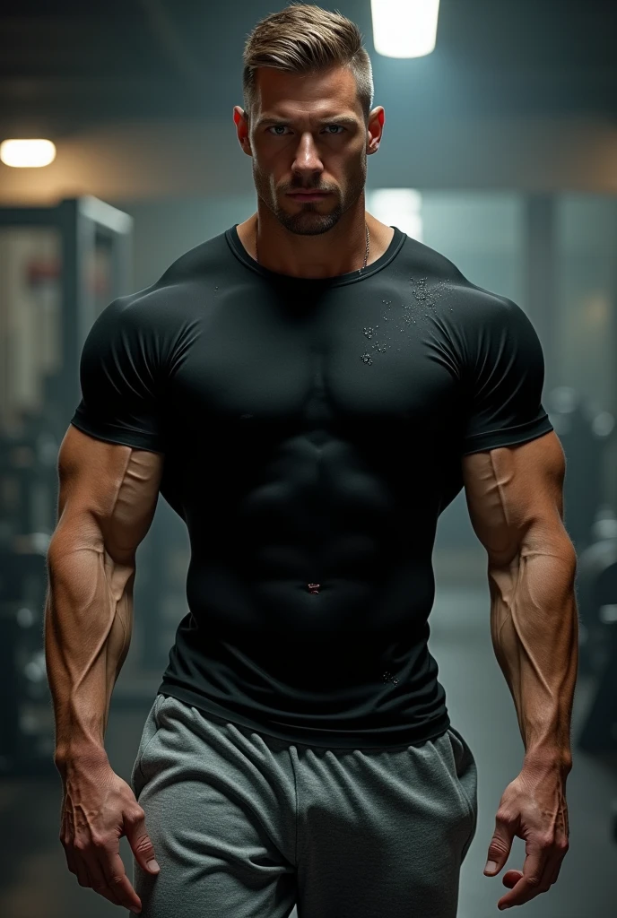 ((1 man))，((Showing Abs))，((Fitness Man))，(())，((Wear black shorts))，((whole body))，((Holding a lipstick))，(Natural skin texture)