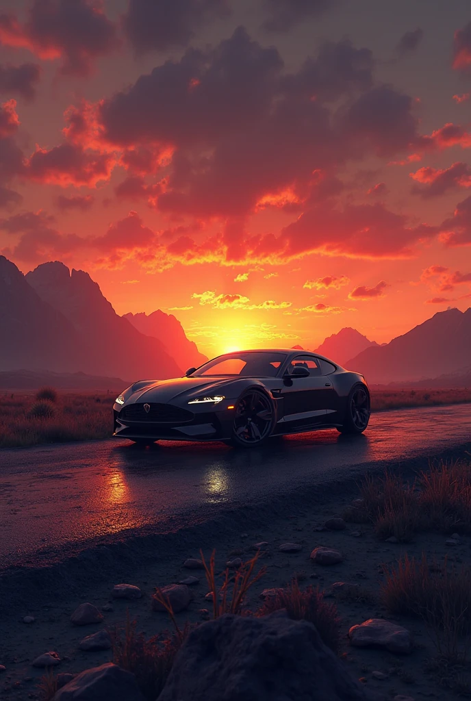 (Natural mountain landscape,Scenic style)Arafed Mustang cruising on mountain roads，Surrounded by mountains，The luster of the body reflects the blue sky and white clouds，The ambient light and shadow are layered，(car:1.3+Porsche Taycan Turbo S:1.1+silver car:0.9)，(HQ 4K wallpaper+High quality wallpaper+high quality desktop wallpaper:1.2)，The front of the car has a unique style，Enhances the running feel of the Porsche Taycan，The camera follows the Mustang to evolve vitality and movement（Dynamic lens:1.3 +Automotive commercial photography:1.2），The ambience makes you feel like you're there，It renders the character and beauty of this unique mountain area (Landscape optimization:1.1+Wallpaper filter embedding)。