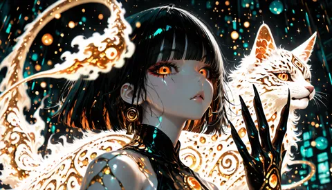 فتاة أنمي مع قطة الشيطان تشاتشاماروا