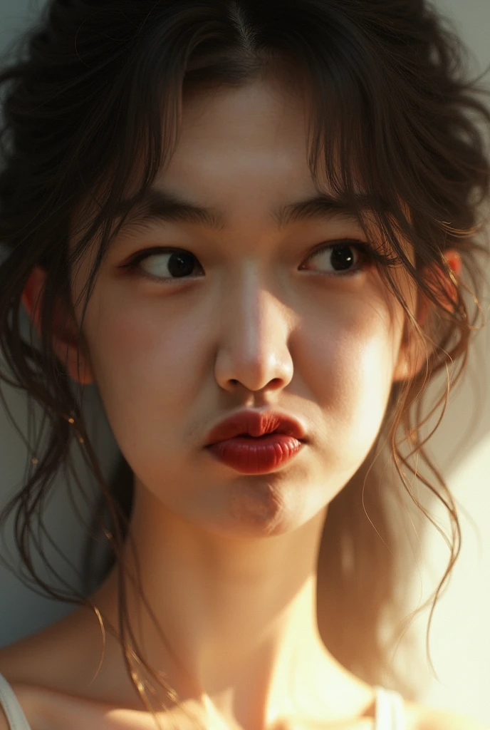 Portrait of a young Asian woman's face,Open your mouth wide and shout,watercolor