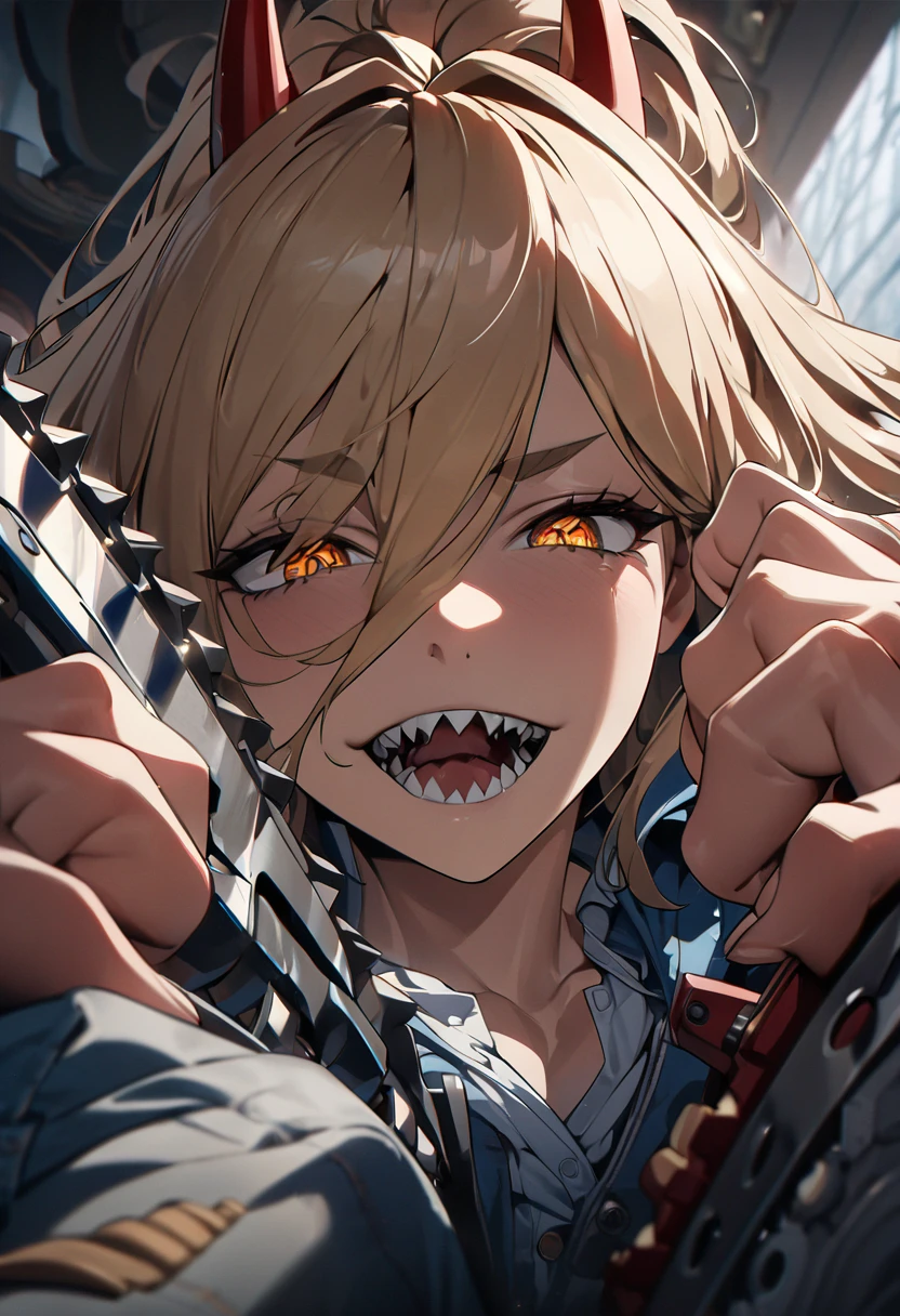 Golden hair, golden eyes with black pupils, woman, cruiser motorcycle, big , motorcycle goggles, happy, big smile, dirty, burning city at night, zombie apocalypse, tattered black streetwear, speeding, highly detailed, perfect eyes, well defined eyes, highly detailed eyes, expressive eyes