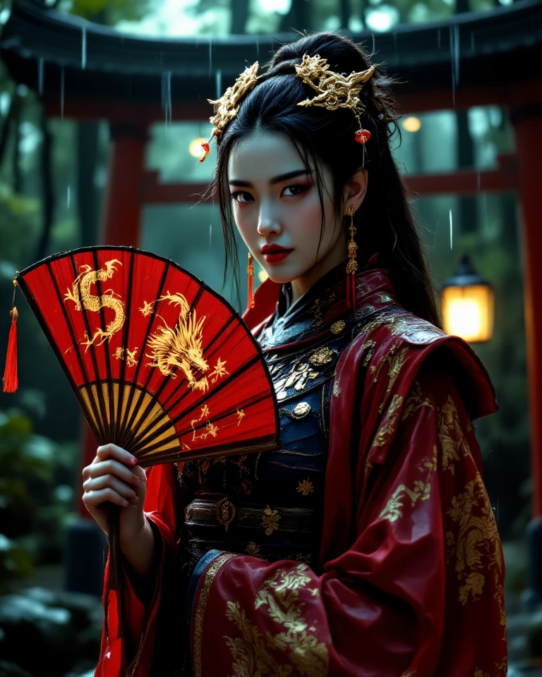 ,World's No.1 Japanese Beautiful Girl Hanakai Android！Graceful and Bewitching Woman,smile,Red Light District,red kimono,Gold hairpin ,Beautiful Obi , have big breasts ,tall,hold out hand。HD　high definition　4k Unity Photoreal　live-action　ray tracing　Movie Quality