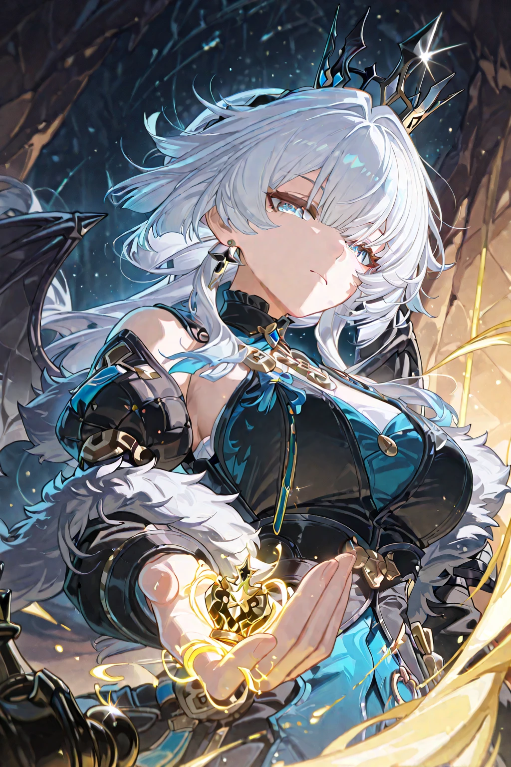 ((best quality)), ((highly detailed)), masterpiece, ((official art)), (detailed eyes, deep eyes), (1girl:1.33, solo), <lora:blackMageFashion_v10:.3>, mage_glam, wearing mage_glam, final fantasy xiv black mage, (final fantasy black mage robes and hat, black gloves, mage robe with golden runes embroidery, magical runes:1.2), (holding a magic staff), (glowing magic runes),
(-(snow leopard girl), leopard ears, leopard tail, leopard-print fur, large fangs)